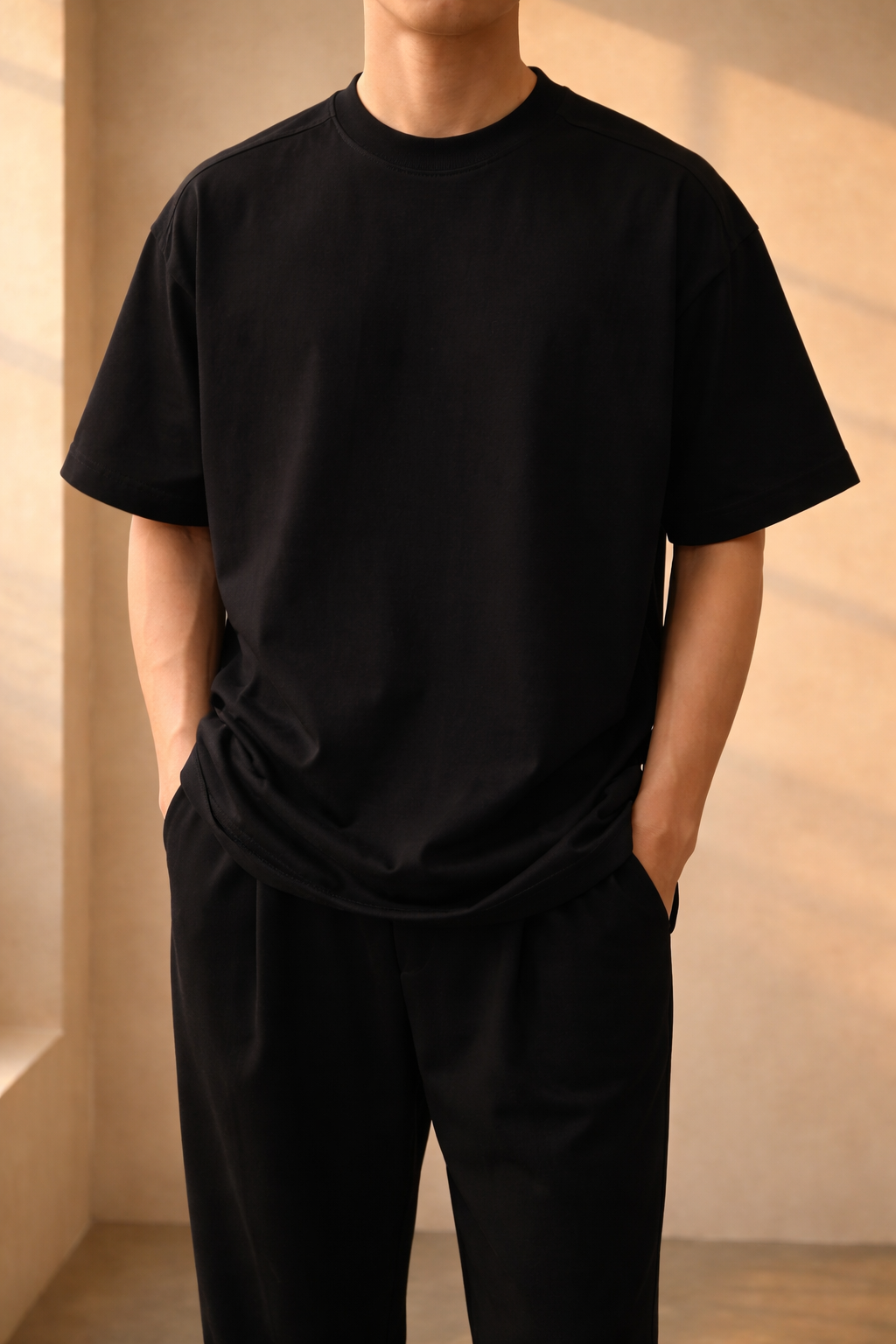 Men's Oversized Cotton Crew Neck T Shirt Relaxed Casual