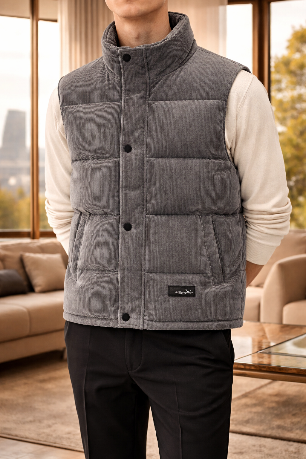 Men's Quilted Puffer Bodywarmer Stand Collar Sleeveless Jacket