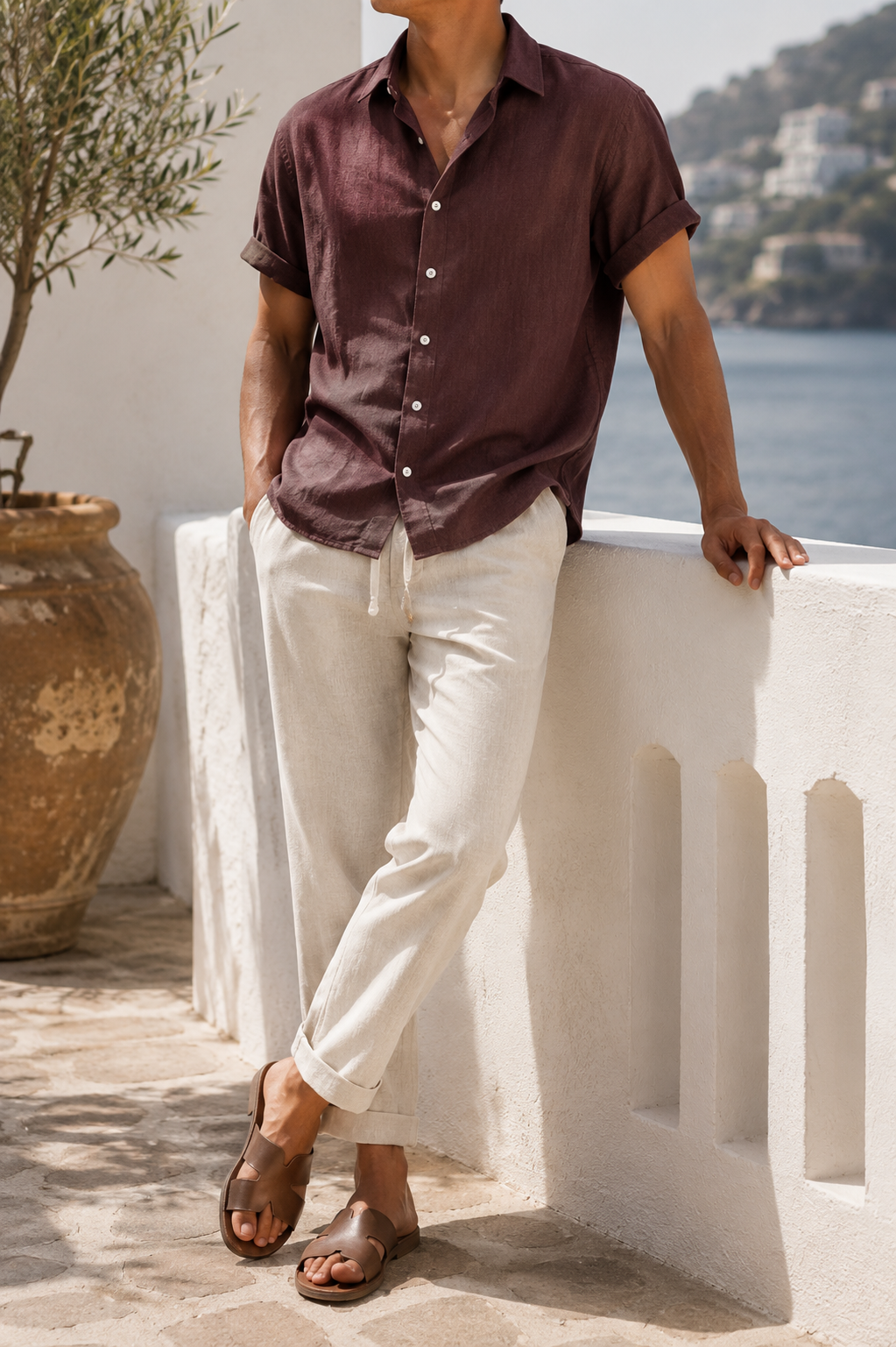 Men's Linen Shirt and Trousers Set Relaxed Summer Holiday