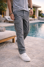 Men's Cotton Twill Cargo Trousers Straight Leg Utility Casual
