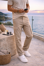 Men's Cotton Twill Cargo Trousers Straight Leg Utility Casual