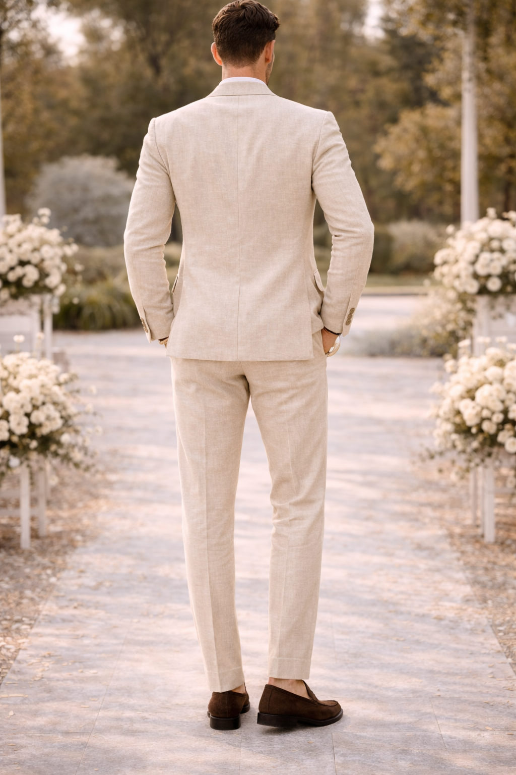 Men's Tailored Linen Blend Suit Wedding Occasion Formalwear