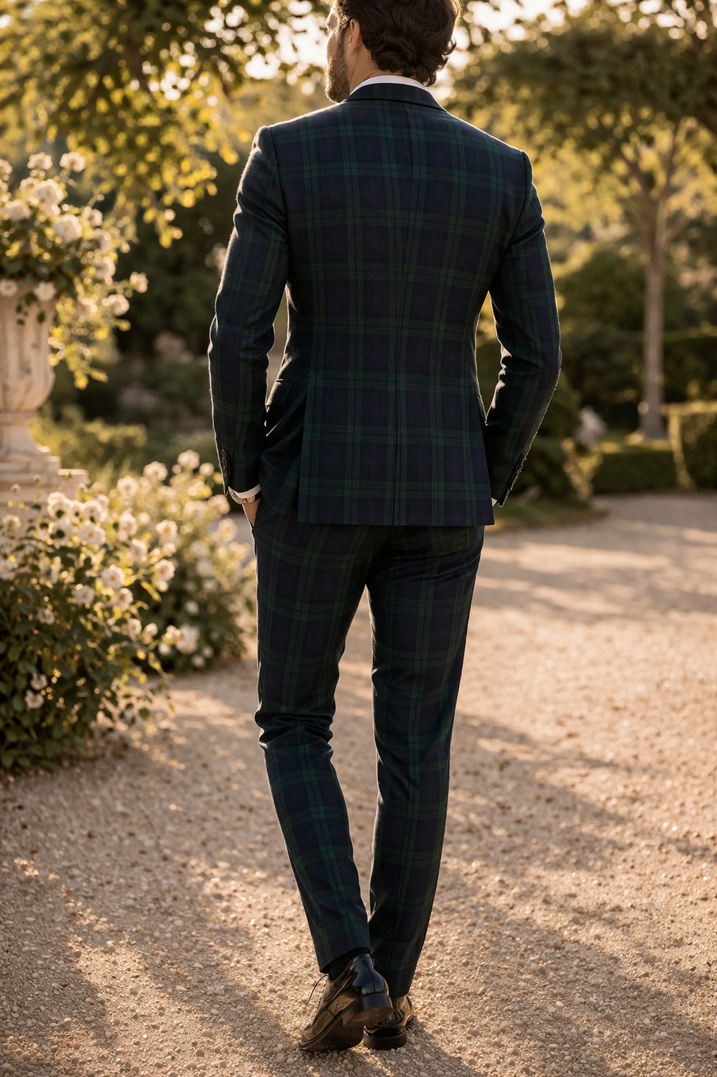 Men's Three Piece Wedding Suit with Check Tailoring