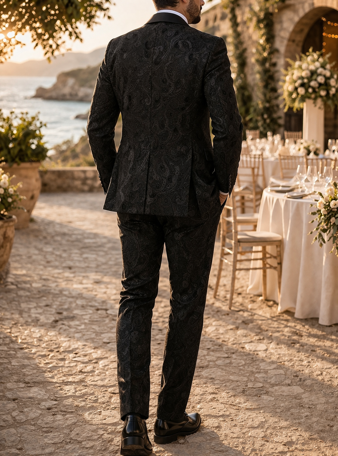 Men's Three Piece Patterned Wedding Suit with Shawl Lapel