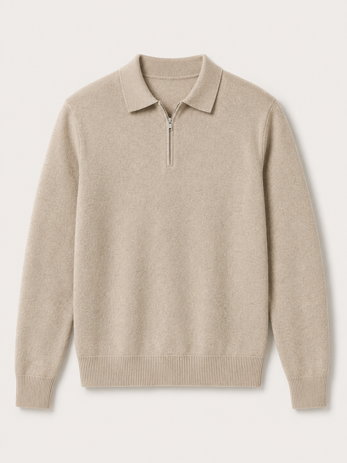 Men's Fine Knit Polo Sweater Zip Neck Smart Layer