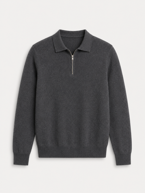 Men's Fine Knit Polo Sweater Zip Neck Smart Layer