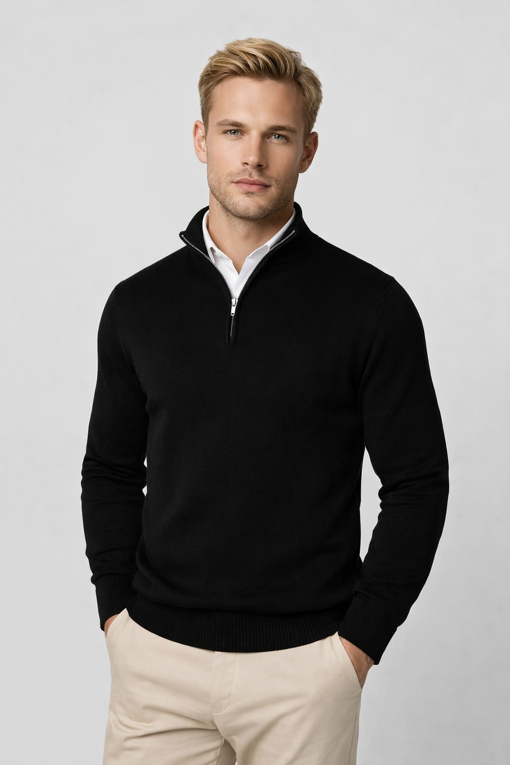 Men's Half Zip Knit Sweater Warm Relaxed Fit Layer