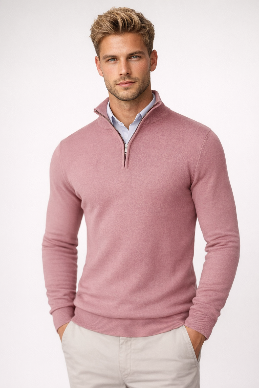 Men's Half Zip Knit Sweater Warm Relaxed Fit Layer