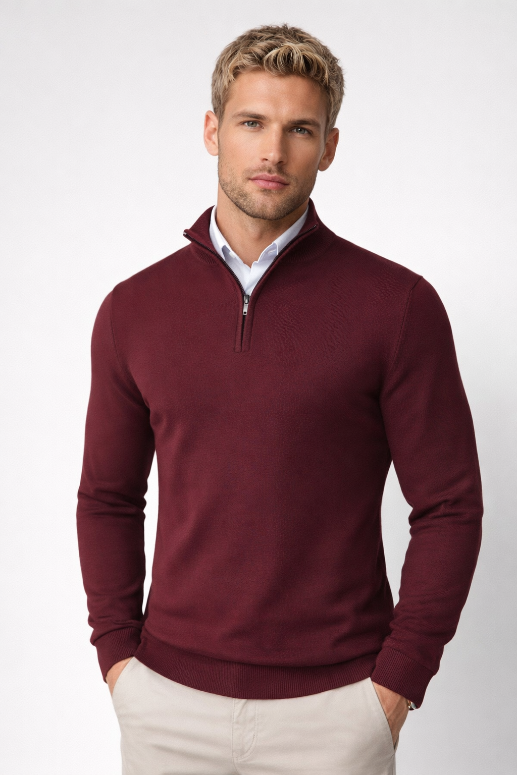 Men's Half Zip Knit Sweater Warm Relaxed Fit Layer