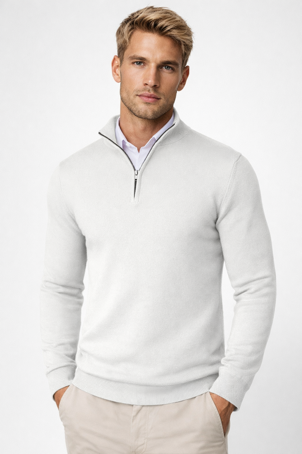 Men's Half Zip Knit Sweater Warm Relaxed Fit Layer