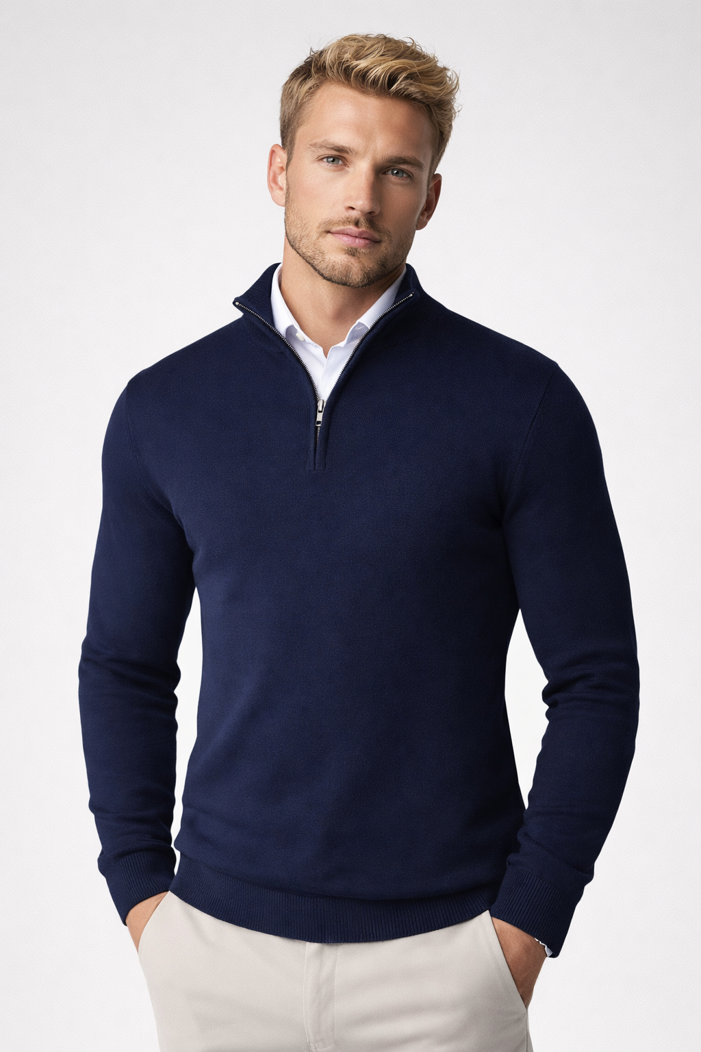 Men's Half Zip Knit Sweater Warm Relaxed Fit Layer