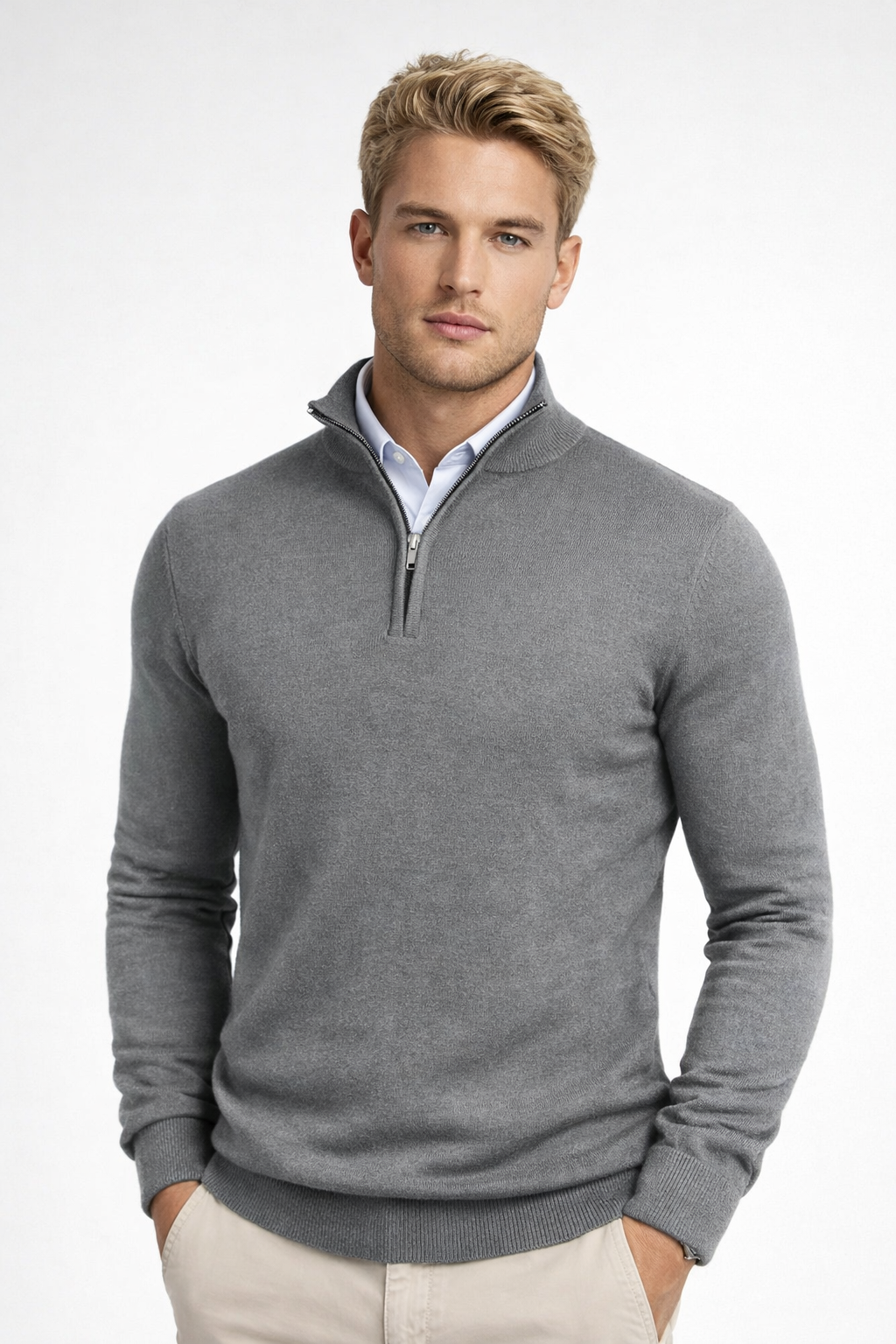 Men's Half Zip Knit Sweater Warm Relaxed Fit Layer