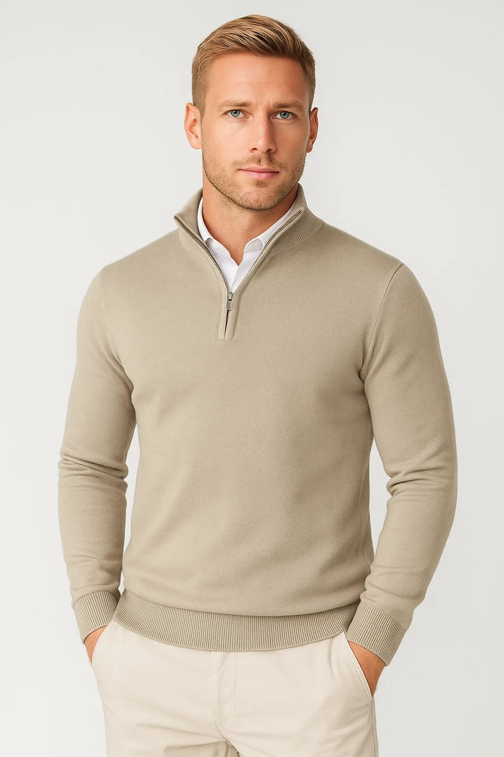 Men's Half Zip Knit Sweater Warm Relaxed Fit Layer