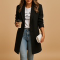 Women's Long Wool Topcoat for Office and Evenings - Black