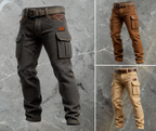 Men's Quilted Cargo Trousers Textured Utility Pocket Slim Fit