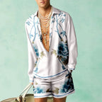 Men's Printed Shirt and Shorts Set Lightweight Silky Look