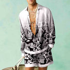 Men's Printed Shirt and Shorts Set Lightweight Silky Look