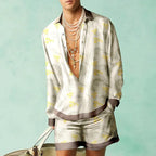 Men's Printed Shirt and Shorts Set Lightweight Silky Look