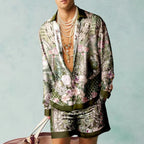 Men's Printed Shirt and Shorts Set Lightweight Silky Look