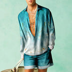Men's Printed Shirt and Shorts Set Lightweight Silky Look