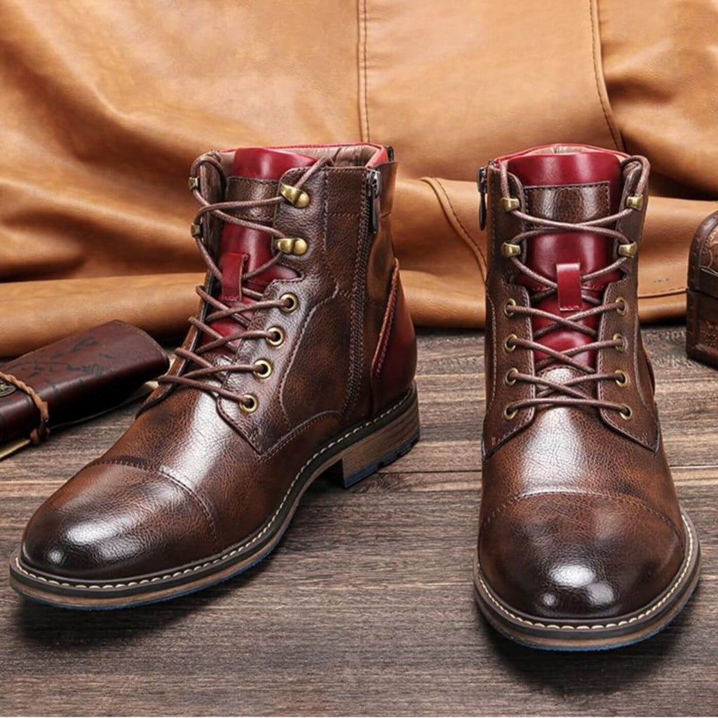 Men's Lace Up Side Zip Cap Toe Ankle Boots