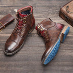 Men's Lace Up Side Zip Cap Toe Ankle Boots