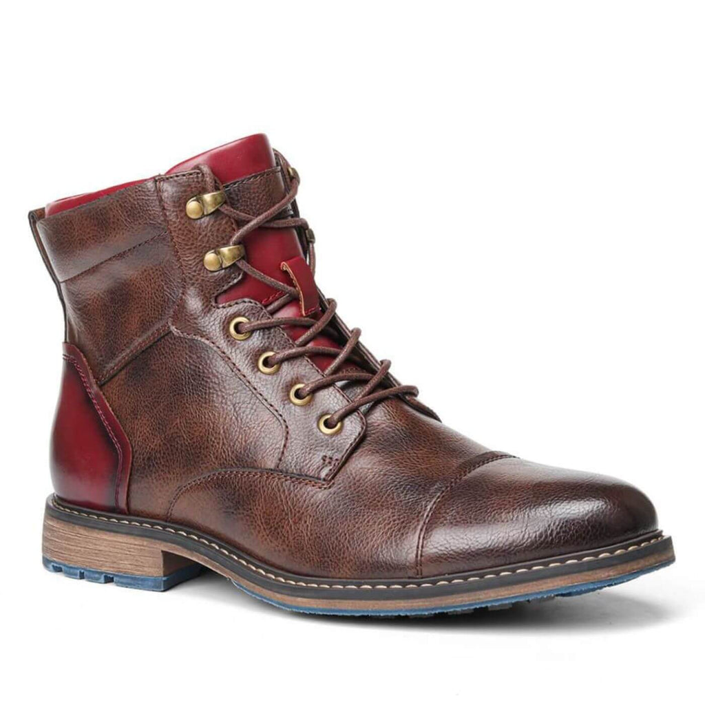 Men's Lace Up Side Zip Cap Toe Ankle Boots