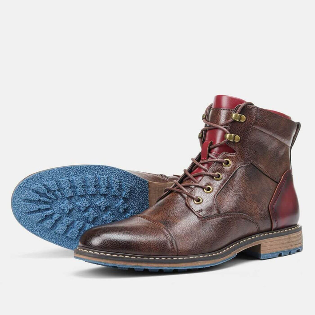 Men's Lace Up Side Zip Cap Toe Ankle Boots