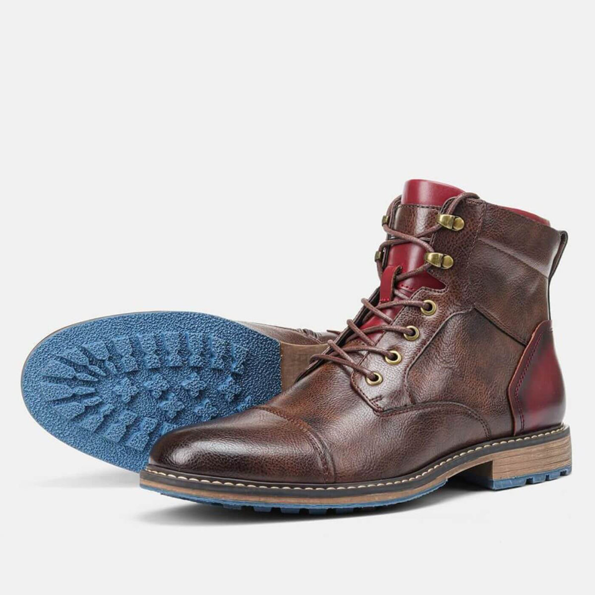 Men's Lace Up Side Zip Cap Toe Ankle Boots