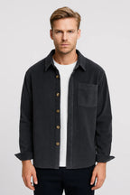 Men's Ribbed Overshirt with Pocket and Button Front