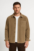 Men's Ribbed Overshirt with Pocket and Button Front