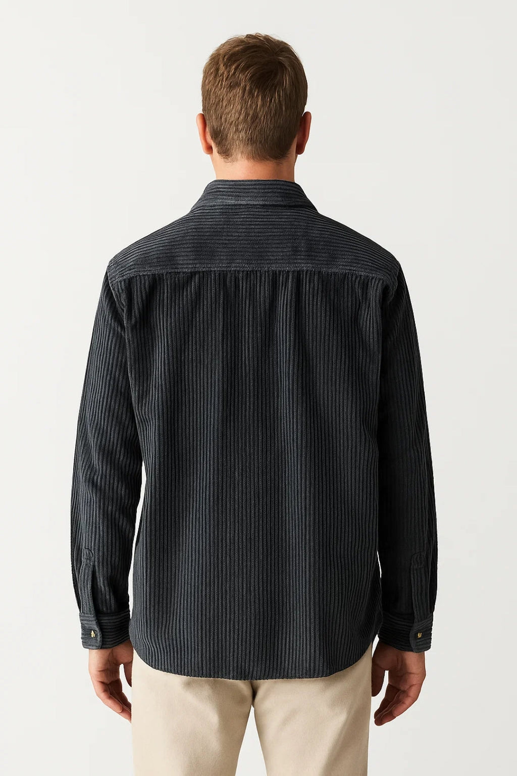 Men's Ribbed Overshirt with Pocket and Button Front