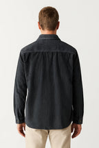 Men's Ribbed Overshirt with Pocket and Button Front