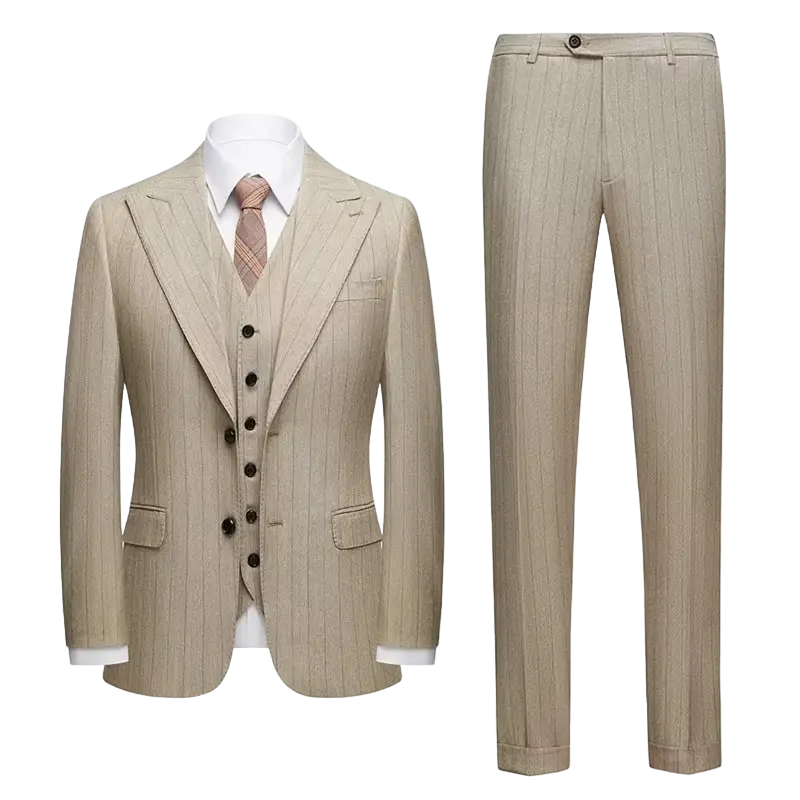 Men's Pinstripe Three Piece Suit Tailored Wedding and Formal