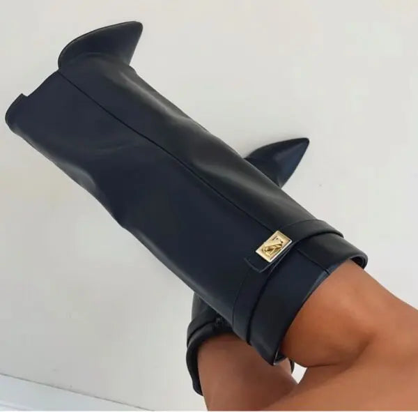 Women's Sleek Tall Leather Boots with Elegant Heel