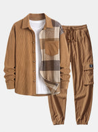 Men's Corduroy Shirt and Cargo Jogger Set Relaxed Autumn