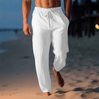 Men's Linen Trousers Textured Pull On Resort Fit