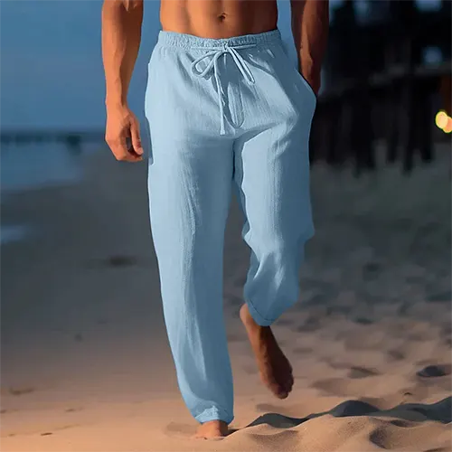 Men's Linen Trousers Textured Pull On Resort Fit