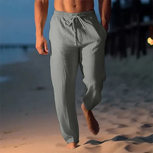 Men's Linen Trousers Textured Pull On Resort Fit