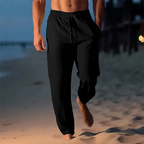 Men's Linen Trousers Textured Pull On Resort Fit