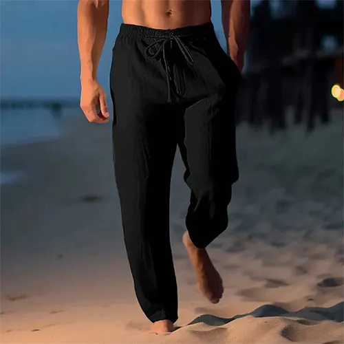 Men's Linen Trousers Textured Pull On Resort Fit