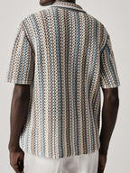 Men's Textured Knitted Stripe Polo Relaxed Summer Shirt