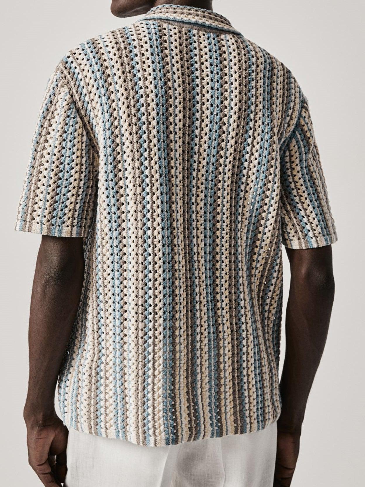Men's Textured Knitted Stripe Polo Relaxed Summer Shirt