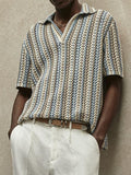 Men's Textured Knitted Stripe Polo Relaxed Summer Shirt