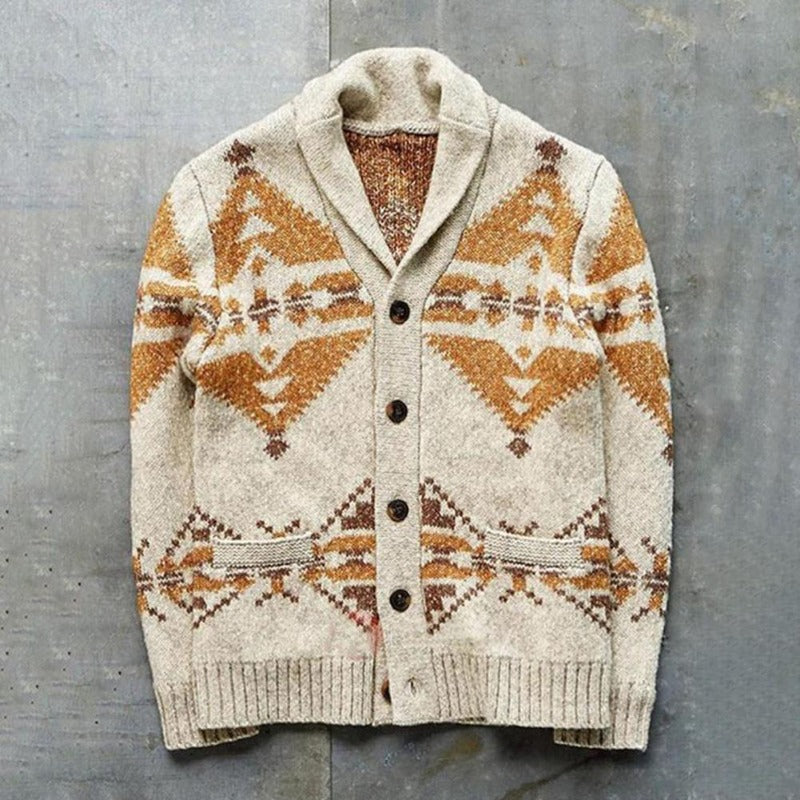 Men's Vintage Inspired Shawl Collar Cardigan Printed Button Knit