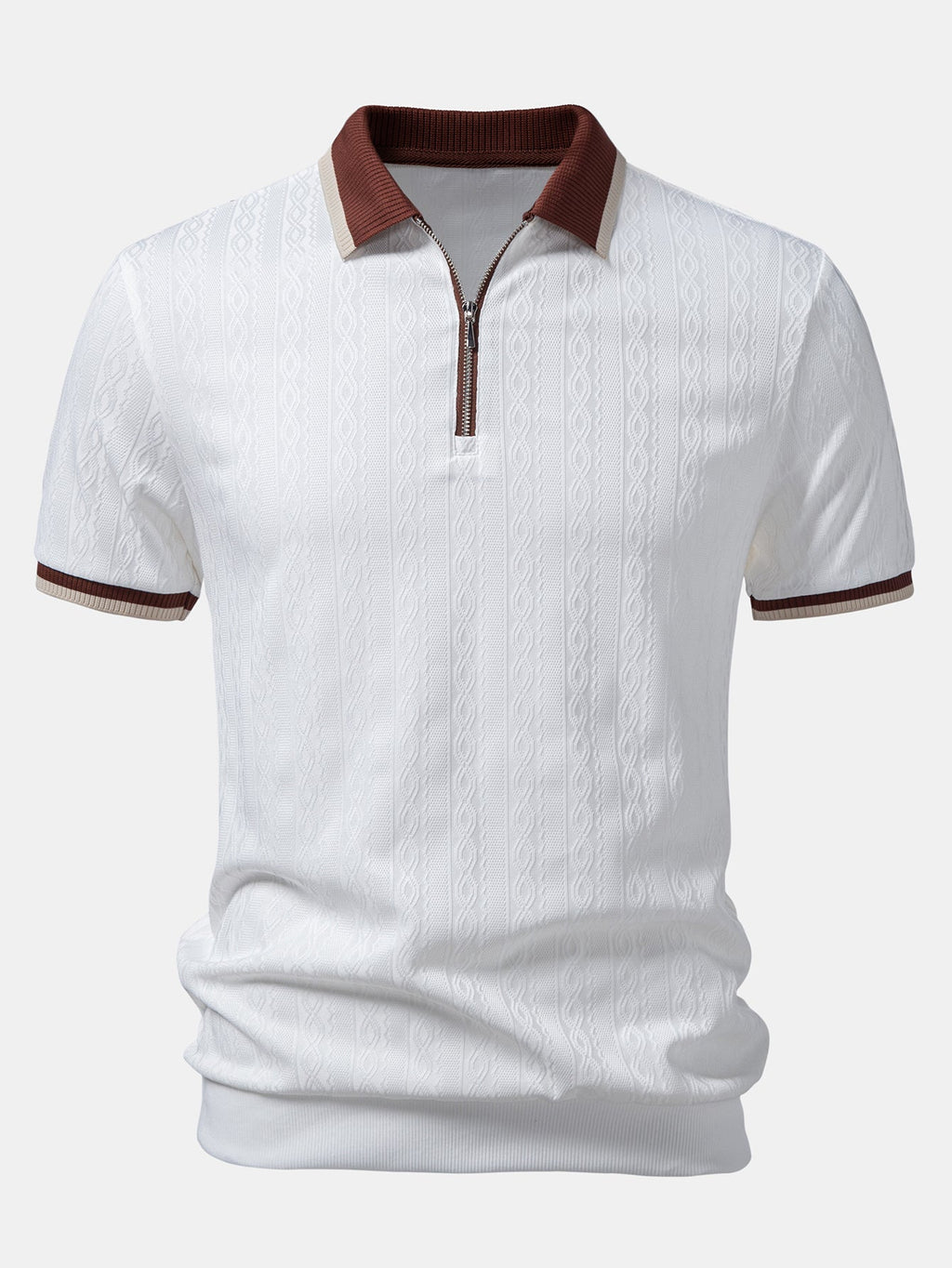 Men's Textured Knit Polo Quarter Zip Tailored Fit