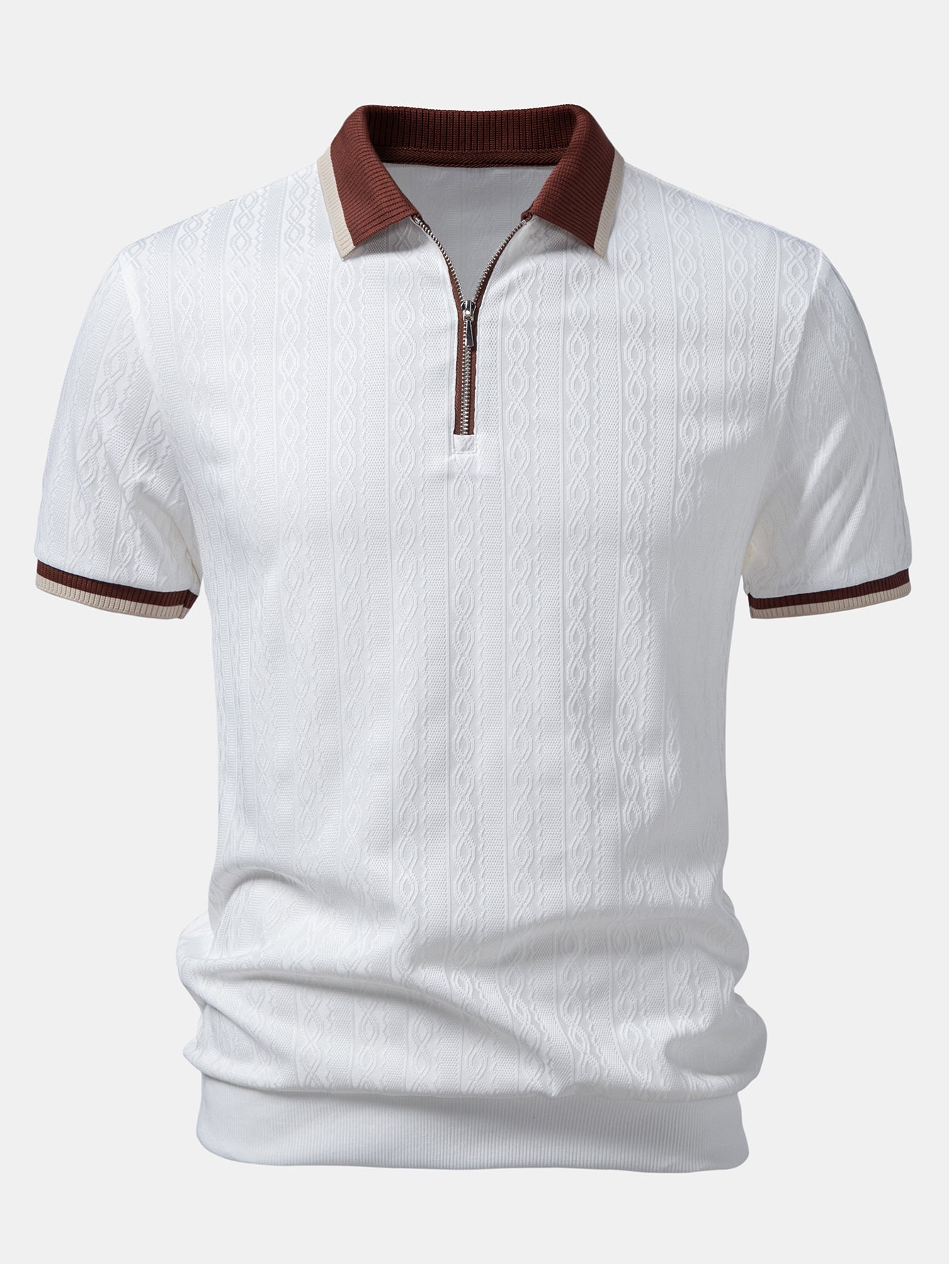 Men's Textured Knit Polo Quarter Zip Tailored Fit