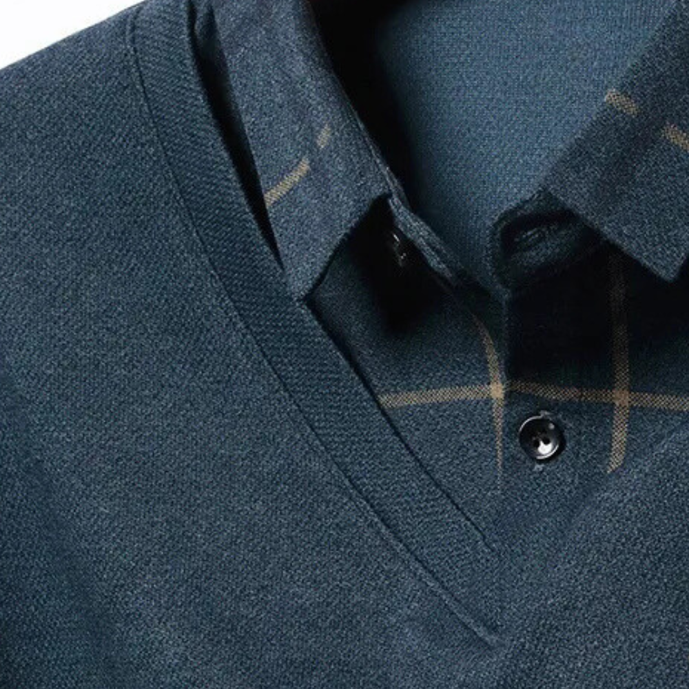 Men's Layered V Neck Sweater with Printed Sleeve Accents