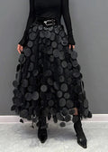Women's High-Waist Flowing Maxi Skirt in Bold Print – Black