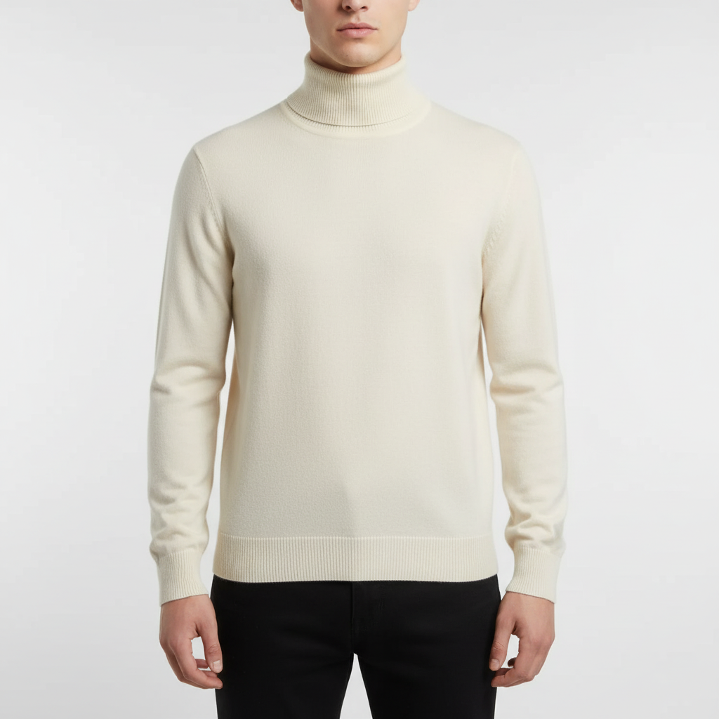Men's Fine Knit Turtleneck Sweater with Ribbed Finish